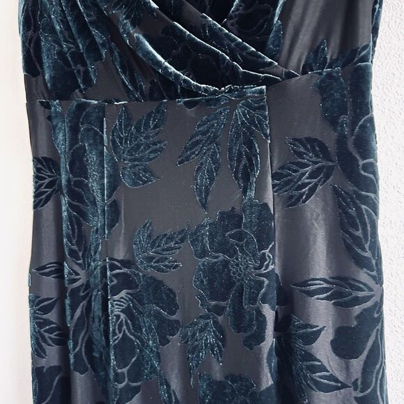 EUC Eva Rose Velvet Burnout Babydoll Dress Size M Dark Teal - Picture 10 of 16